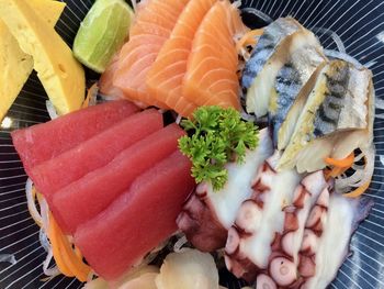 High angle view of seafood in plate