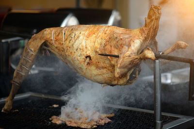 Close-up of meat on barbecue grill