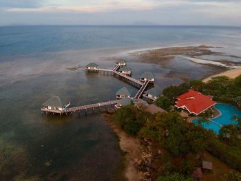 High angle view of boats in sea