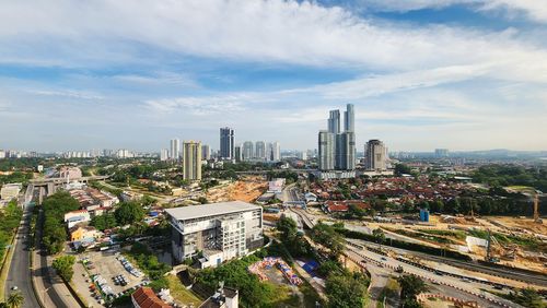 High angle view of cityscape against sky