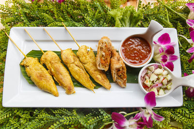 High angle view of food on table