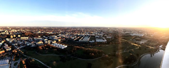 High angle view of cityscape against sky