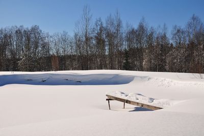 Scenic view of snow covered land against sky