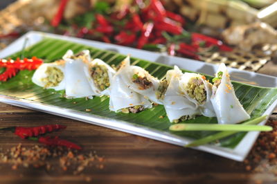 Close-up of served food in plate