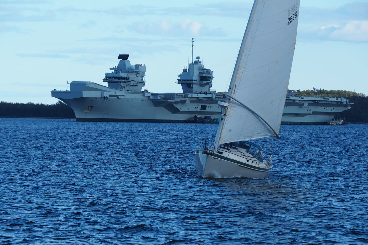 SHIP SAILING ON SEA AGAINST SKY