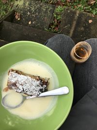 High angle view of breakfast served on table