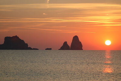 Scenic view of sea against orange sky