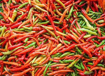 Full frame shot of red chili peppers for sale at market