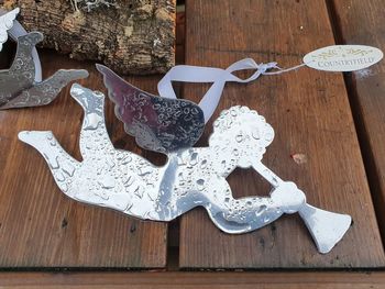 High angle view of christmas decoration on table