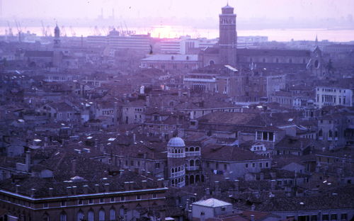 High angle view of buildings in city