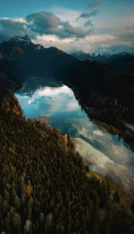 Scenic view of sea and mountains against sky