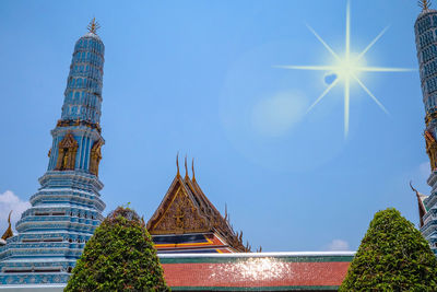 Low angle view of temple building against blue sky