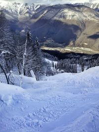 Close-up of snow on landscape