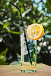 Gin tonic cocktail on cafe table