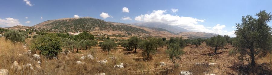 Panoramic view of landscape and mountains against sky