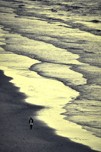 High angle view of people walking on land