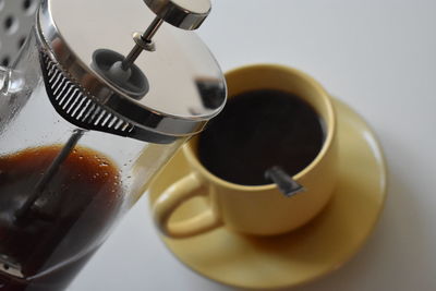 Close-up of coffee cup on table