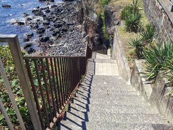High angle view of steps by footpath