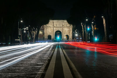 Light trails on road at night