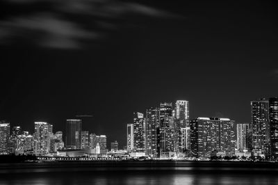 Illuminated buildings in city at night