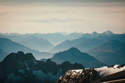 Scenic view of snowcapped mountains against sky