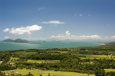 Scenic landscape view of mission beach,queensland, australia, with a view to offshore islands 