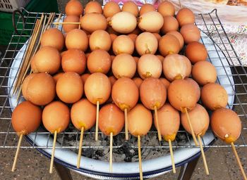 High angle view of fruits for sale at market stall