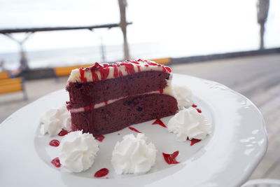 Close-up of cake in plate on table