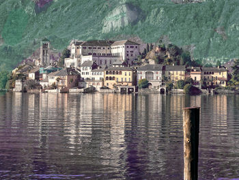 Reflection of buildings in lake