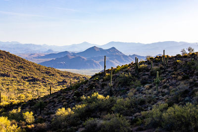 Scenic view of mountains against clear sky