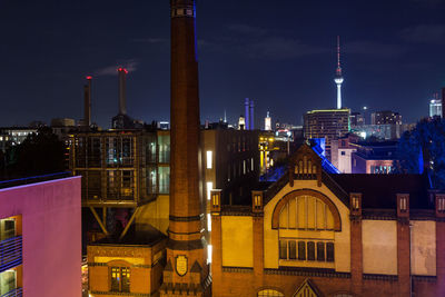 View of illuminated buildings at night