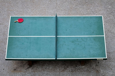 High angle view of table tennis table on street