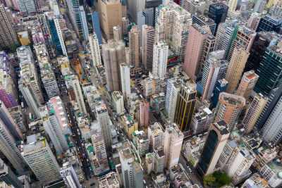 High angle view of modern buildings in city