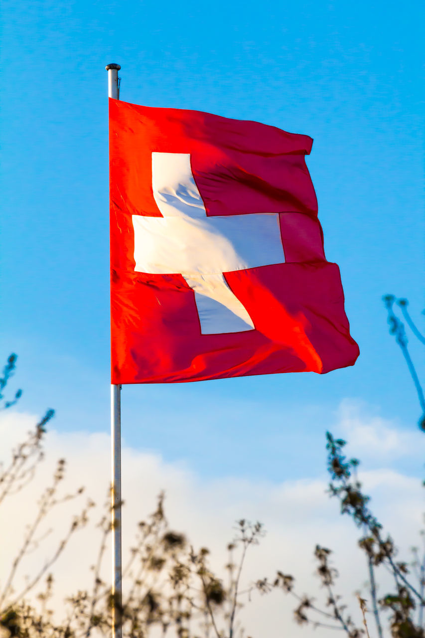 LOW ANGLE VIEW OF FLAG FLAGS AGAINST SKY