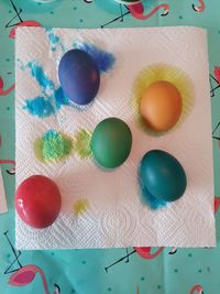 Directly above shot of multi colored candies on table