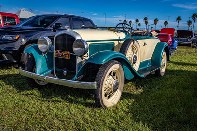 Vintage car on field