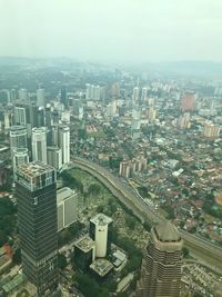 High angle view of cityscape against clear sky