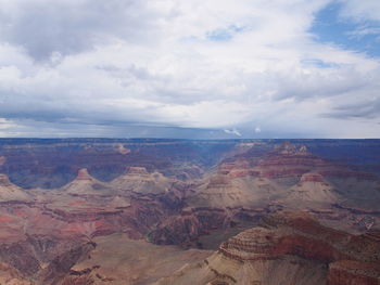 Aerial view of dramatic landscape against cloudy sky