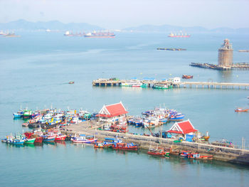 Pier with many  speed boats and  fishing boats 