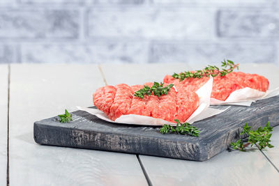 Close-up of fish in plate on table