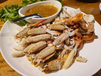 High angle view of meal served on table