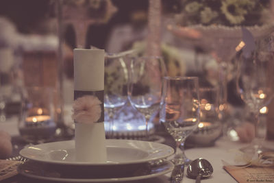 Close-up of table setting at restaurant