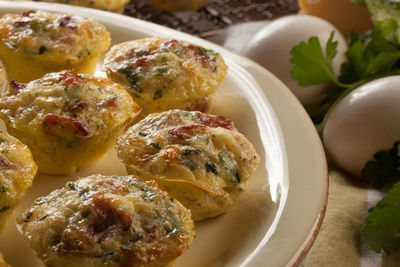 Close-up of breakfast muffins on plate