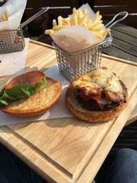 High angle view of food on table