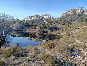 Scenic view of mountains against clear sky