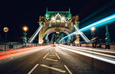 Light trails on road at night