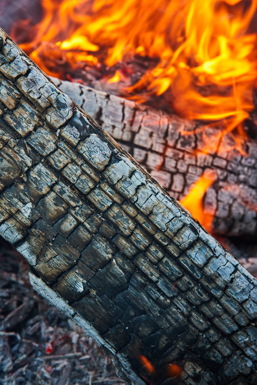 fire, burning, flame, heat, nature, log, wood, no people, firewood, bonfire, campfire, outdoors, glowing, fireplace, orange color, day, close-up, barbecue grill, barbecue, camping, focus on foreground