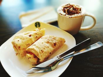 High angle view of breakfast served on table