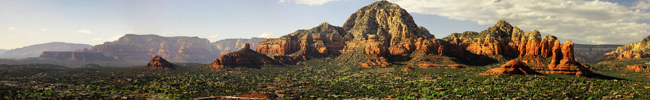 Panoramic view of rocks and mountains against sky