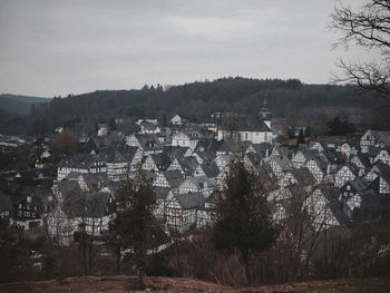 High angle view of townscape against sky